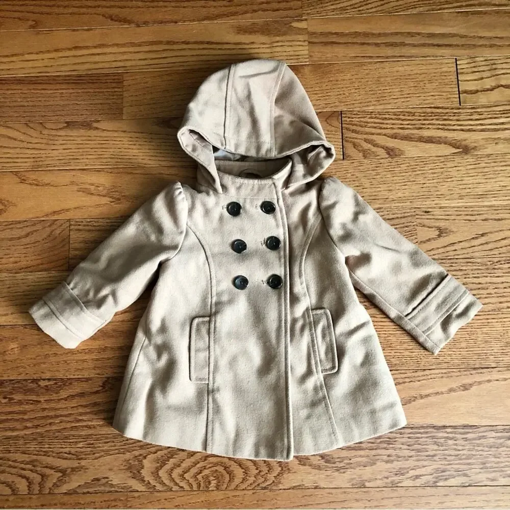 Old Navy Double Breasted Camel Tan Wool Peacoat Toddler Girl Size 18-24 Months
